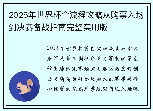 2026年世界杯全流程攻略从购票入场到决赛备战指南完整实用版